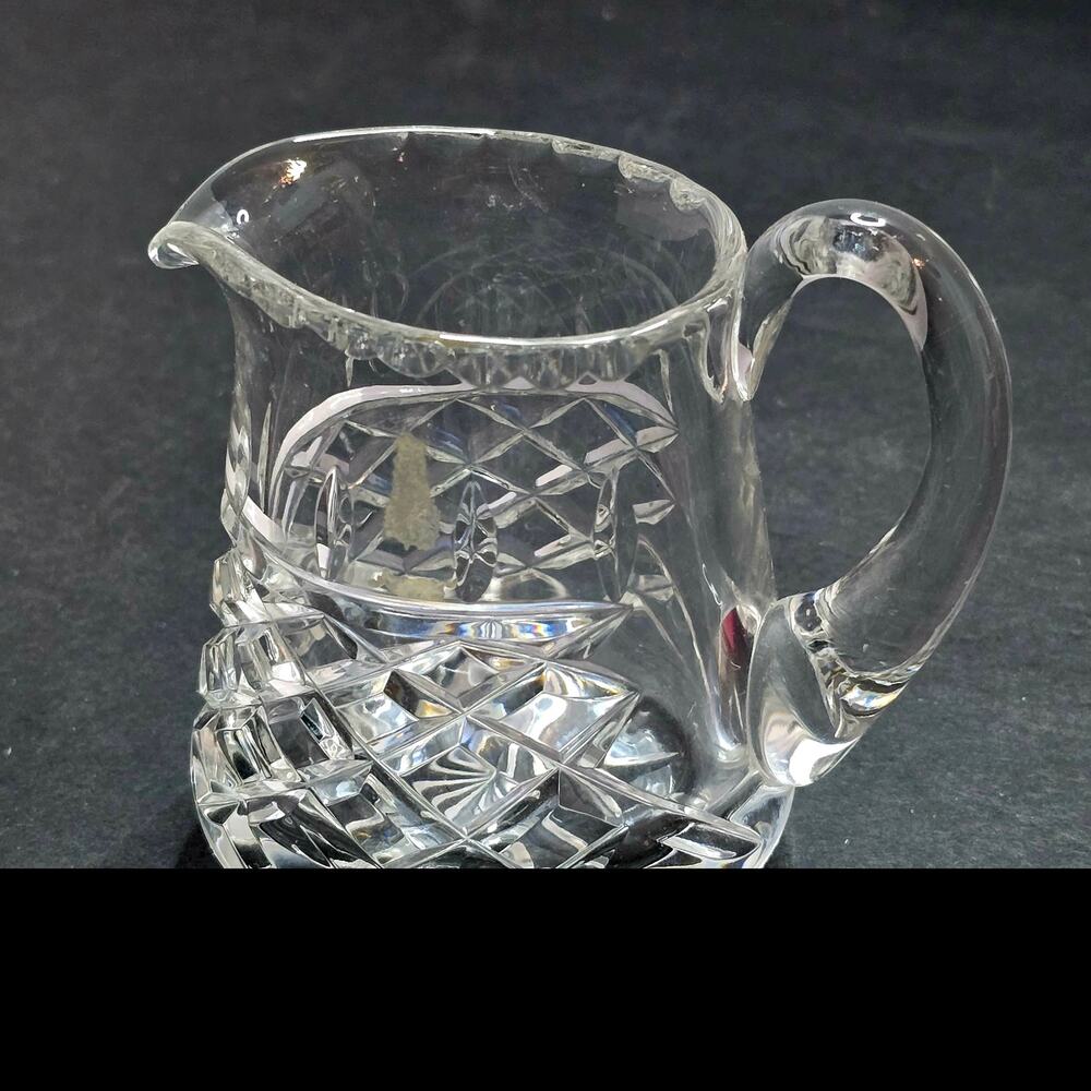 Cut Crystal Creamer Pitcher 3.5" Clear Diamond Pattern Starburst Base Heavy